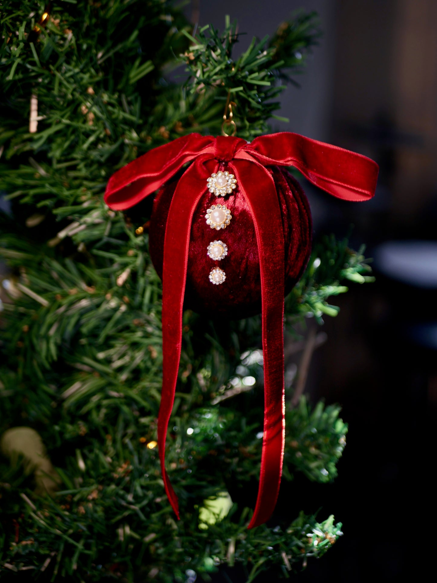 Velvet Christmas Balls with Pearl accent (Set of 6)