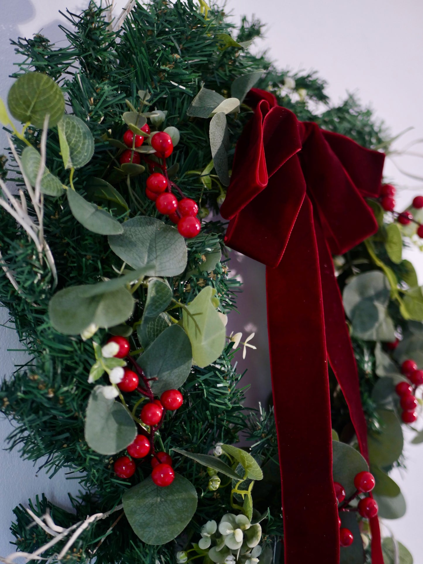 Christmas Wreath with Burgundy Velvet Ribbon