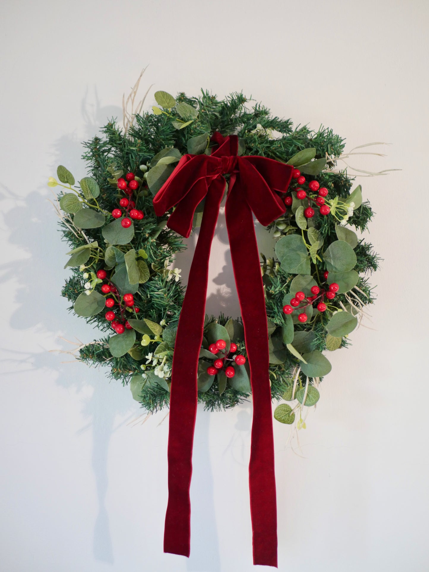 Christmas Wreath with Burgundy Velvet Ribbon