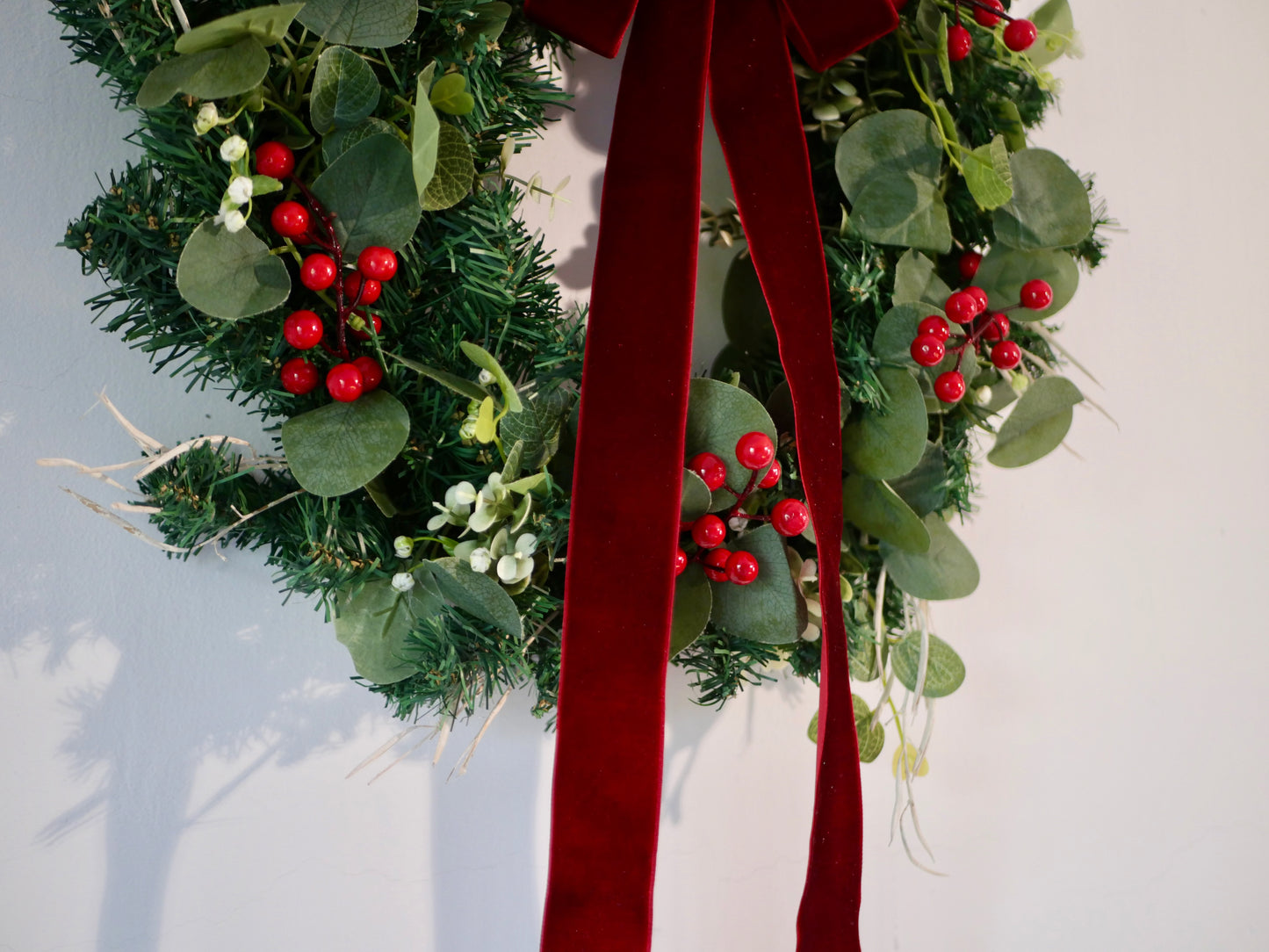 Christmas Wreath with Burgundy Velvet Ribbon