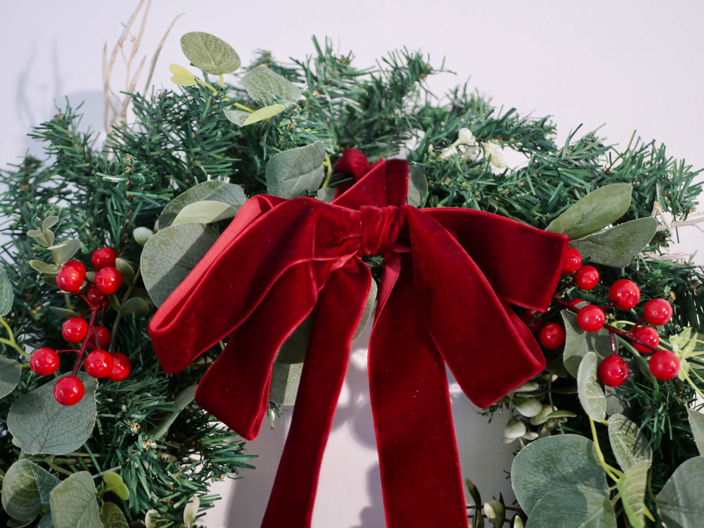Christmas Wreath with Burgundy Velvet Ribbon